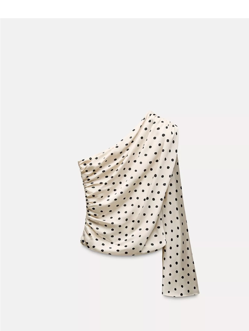 Zara Cream One-Shoulder Polka Dot Blouse with Black Dots